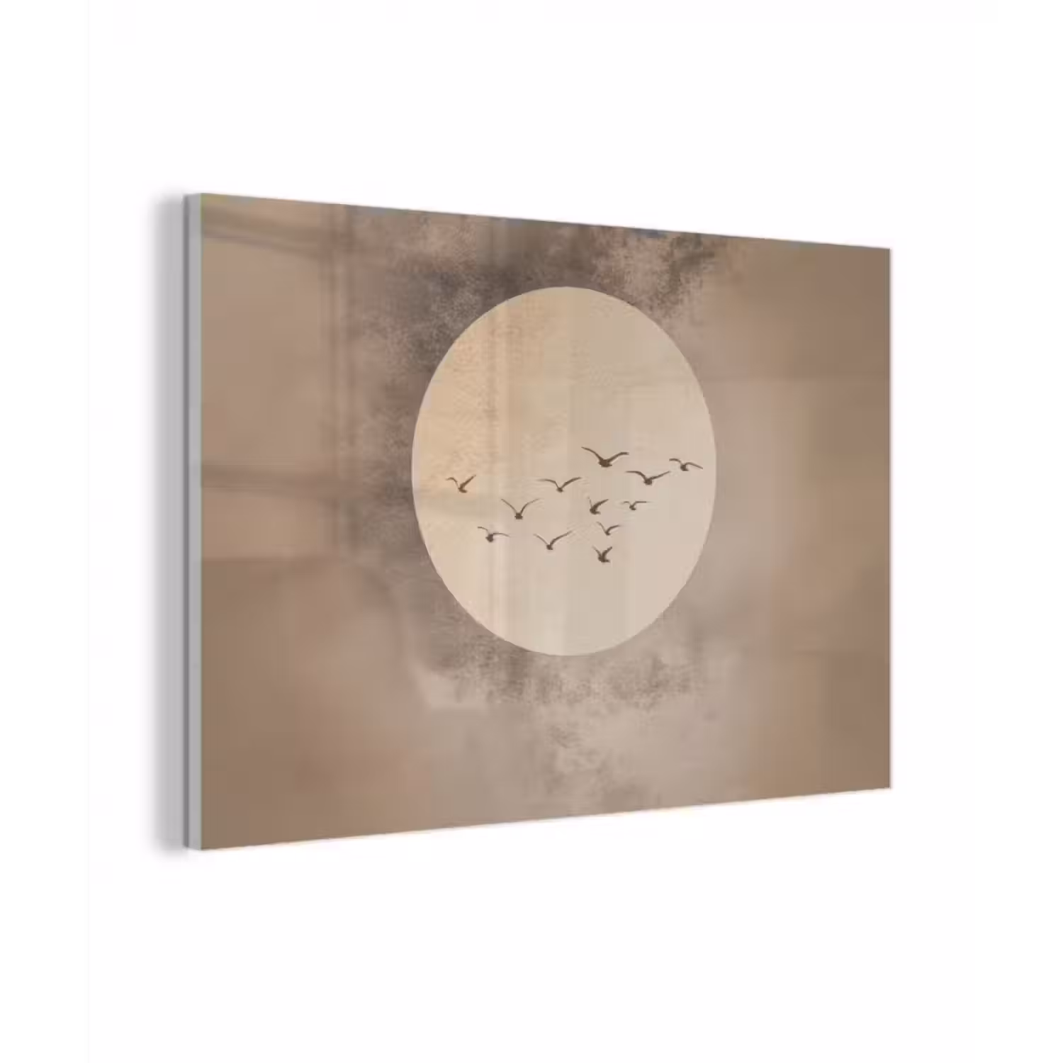 Glas schilderij - Vogel - Beige - Japandi