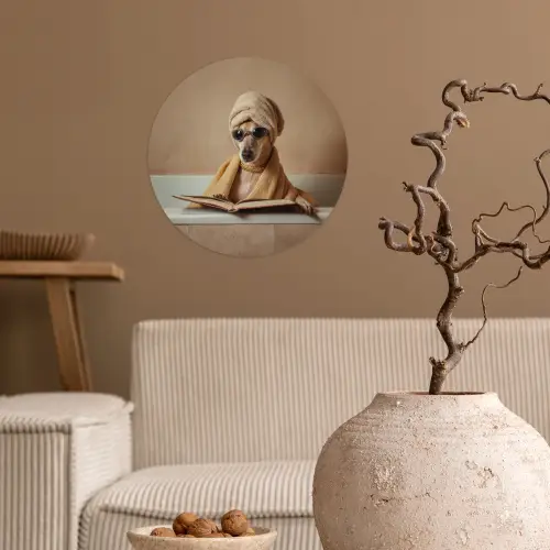 Bad - Hond - Boek - Zonnebril Wandcirkel behangsticker klein -sfeer1