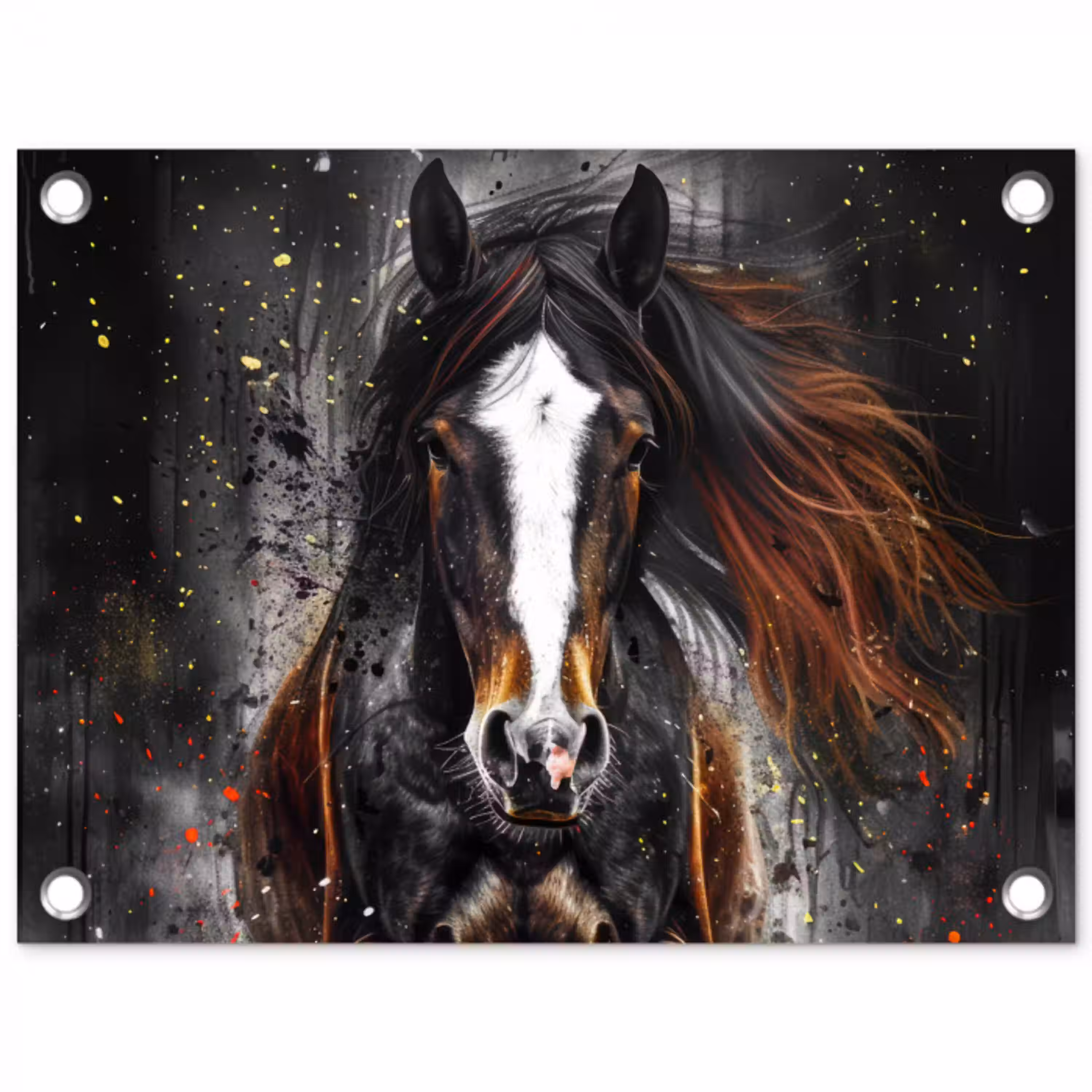 Paard - Dieren - Zwart - Luxe - Modern tuinposter los doek klein -3d