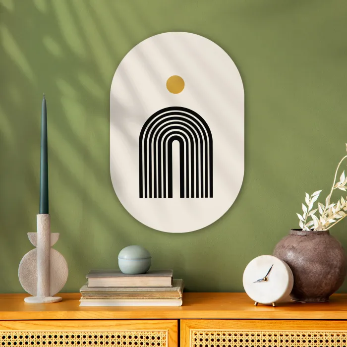 Minimalistisch - Zwarte boog - Gouden cirkel Wandcirkel Ovaal Forex klein -sfeer2