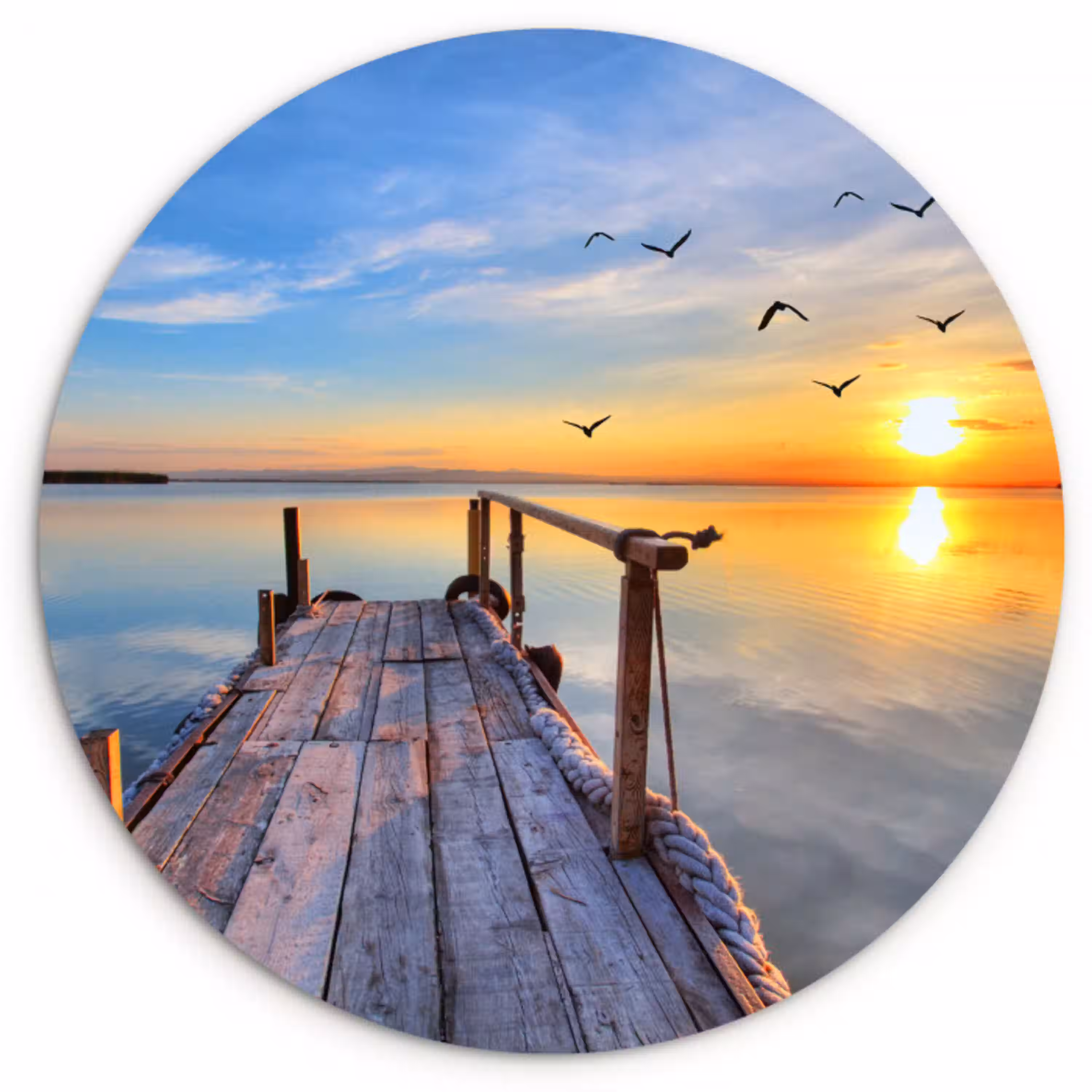 Water - Steiger - Vogels - Zonsondergang - Horizon Wandcirkel kunststof plaat 5mm dik klein -3d