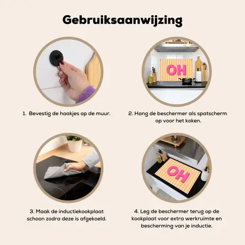 Tekst - Strepen - Roze Inductie beschemer met haakjes klein -ky-gebruik-nl