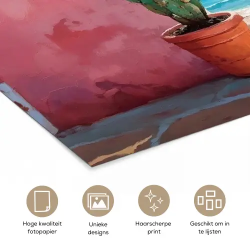 Zee - Roze - Cactus poster papier klein -closeup_NL