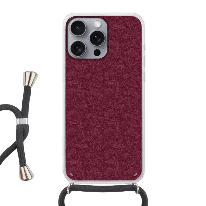 Bladeren - Patroon - Paars Hoesje iPhone 16 Pro Max met koord klein 804 -3d