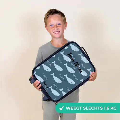 Walvis met golven patroon blauw Kinderkoffer - Zwart klein -sfeer4_NL