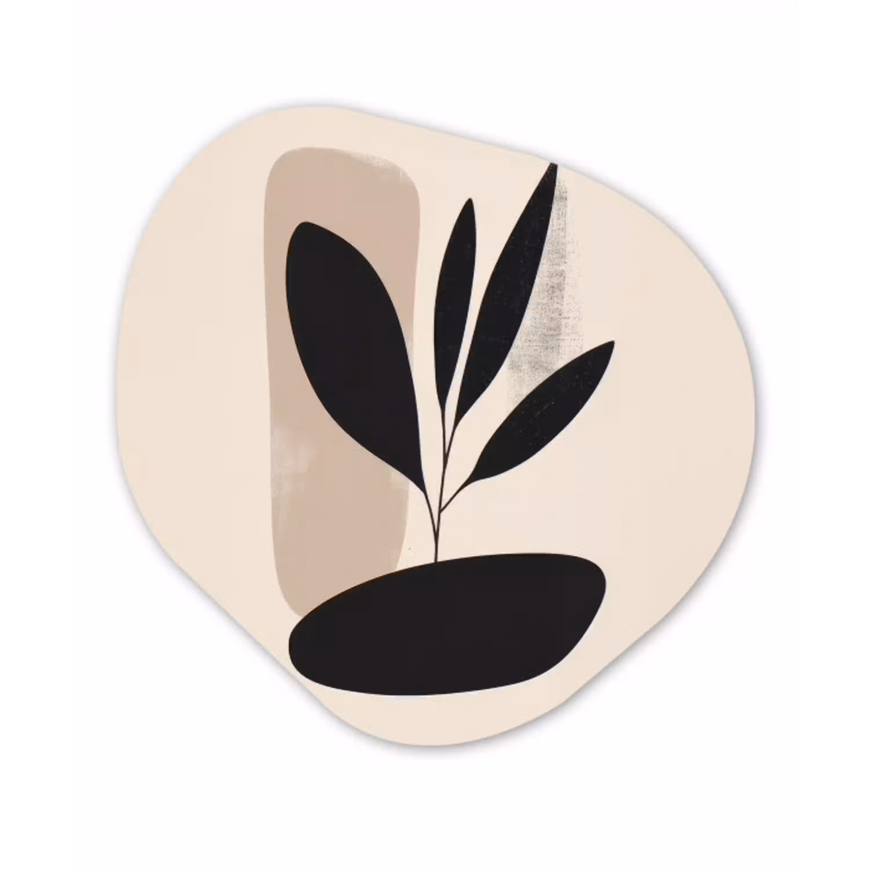 Plant - Beige - Japandi Wandcirkel Organisch Forex 3mm klein -3d
