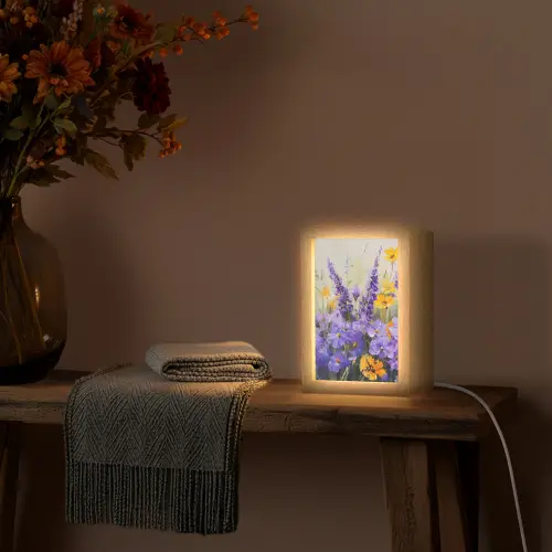 Lavendel - Bloemen - Natuur - Kunst Light Box met kabel (Tafellamp) klein -sfeer4