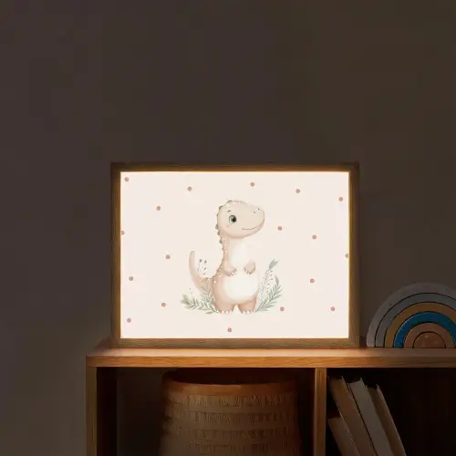 Dinosaurus - Bladeren - Pastel - Stippen Light Box met batterij (Wandlamp kind) middel -sfeer1_kind