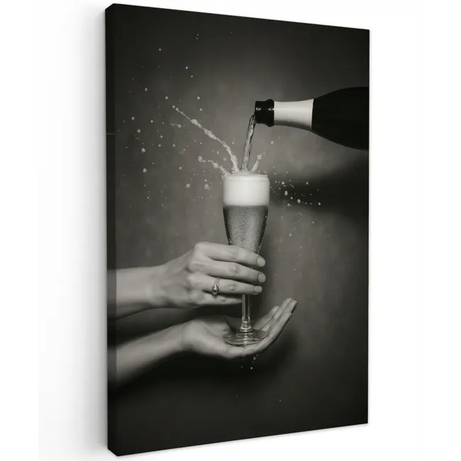 Champagnefles - Glas - Minimalistisch - Spetters Tuinposter op houten frame 2 cm dik klein -3d