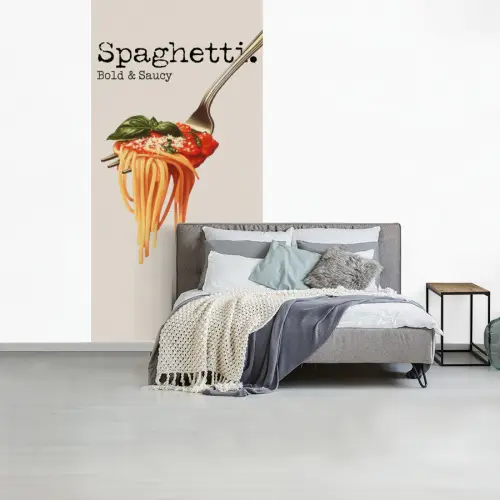Spaghetti - tomatensaus - Parmezaanse kaas fotobehang vinyl groot -slaapkamer