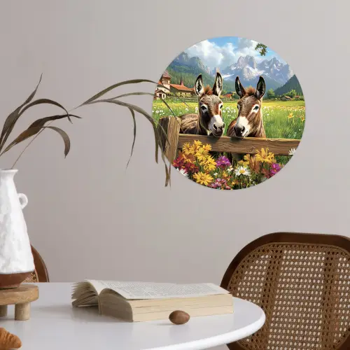 Ezels - Bloemen - Zomers Wandcirkel behangsticker klein -sfeer3