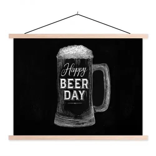 Bierpul - Witte krijtletters - Happy beer day textielposter latten blank klein -3d