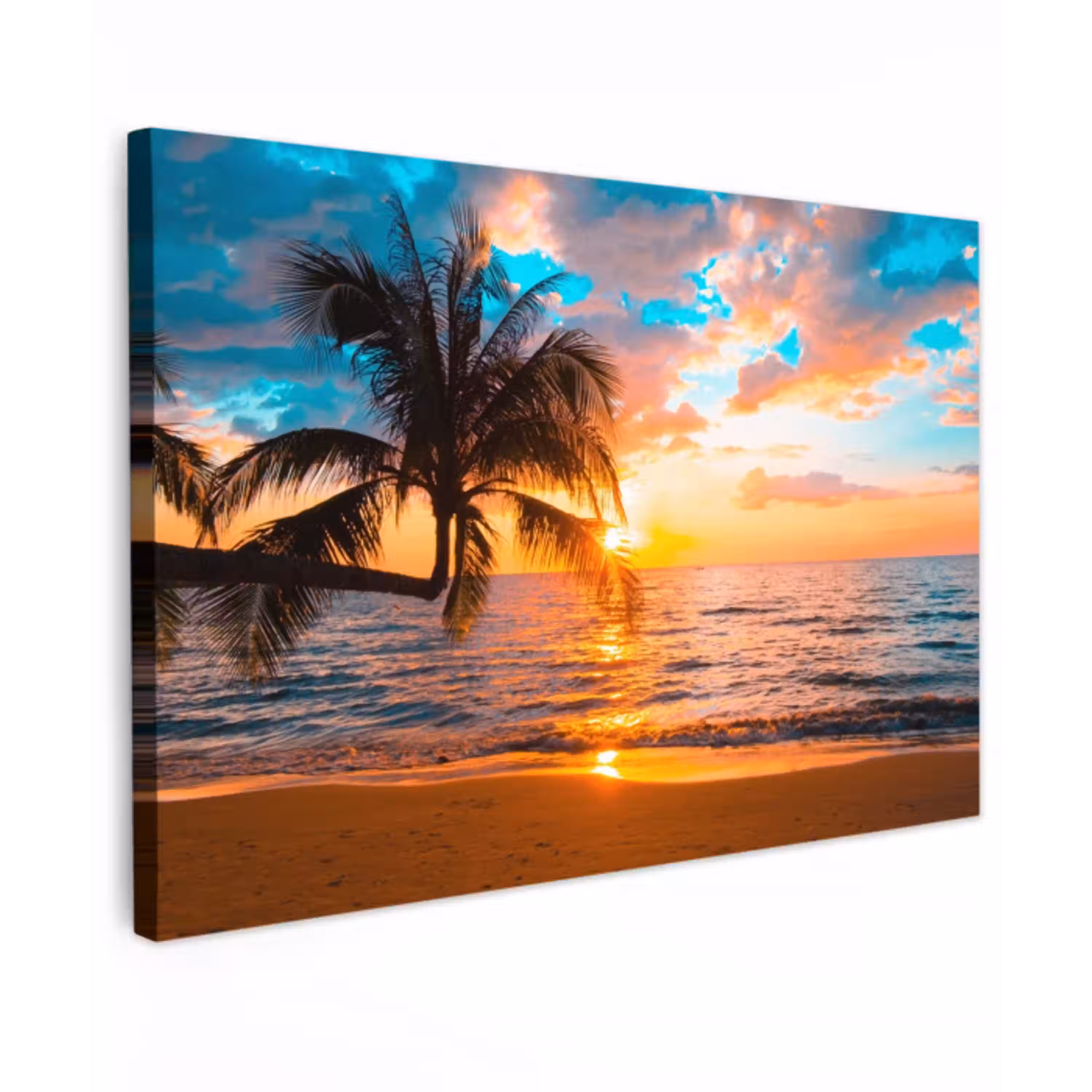 Tropische Zonsondergang aan Zee Tuinposter op houten frame 2 cm dik klein -3d