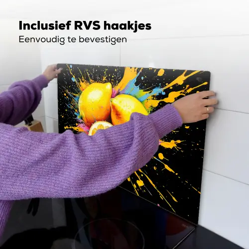 Citroen - Graffiti - Kleurrijk - Verf - Modern Inductie beschemer met haakjes klein -ky-ophangen-nl