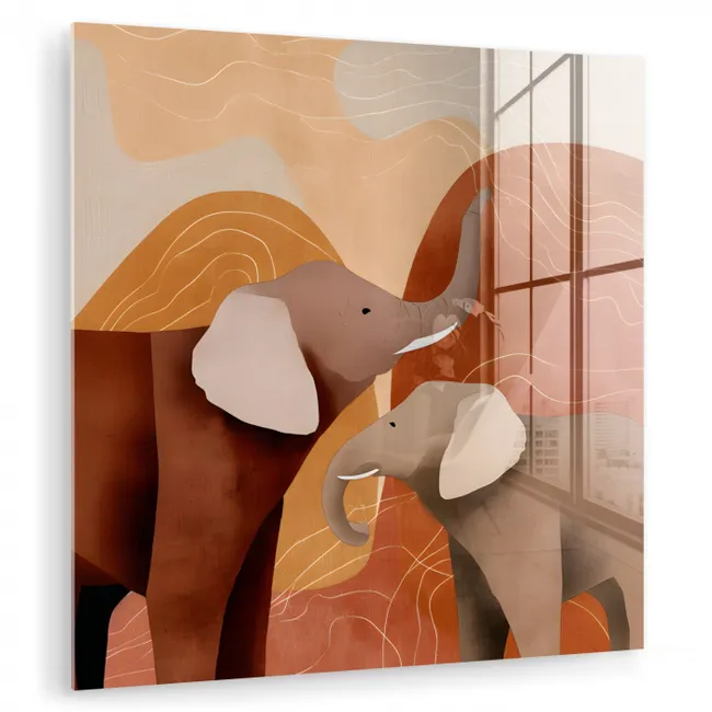 Olifanten - Oranje - Abstract plexiglas 5mm klein -zzzproduct_nieuw