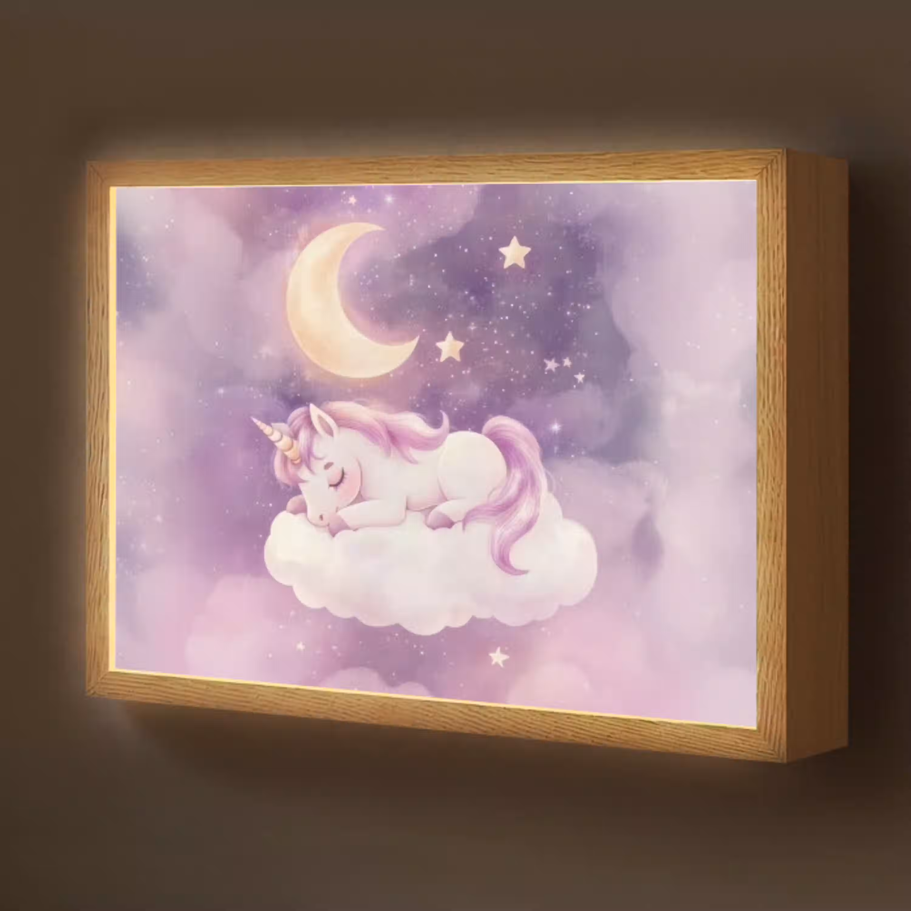Eenhoorn - Paars - Sterrenhemel - Maan Light Box met batterij (Wandlamp kind) middel -z3d_website