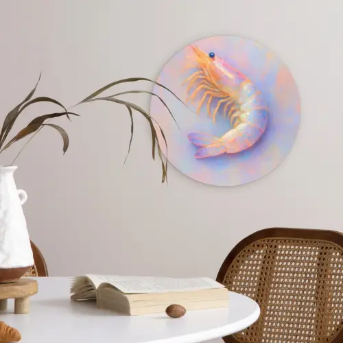 Garnaal - Subtiele structuur - Blauw - Roze Wandcirkel kunststof plaat 5mm dik klein -sfeer4