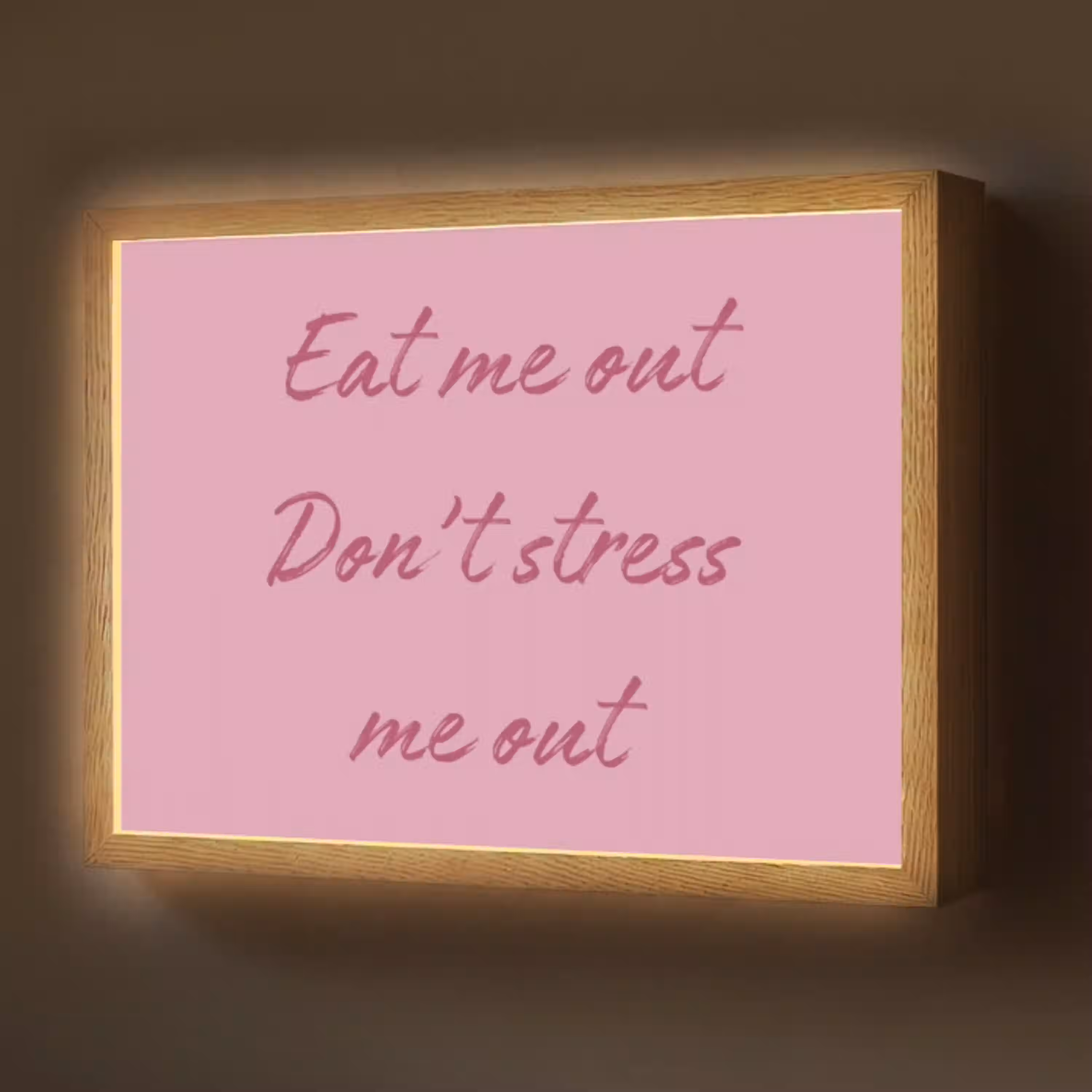 Eat me out don't stress me out - Roze - Handgeschreven Light Box met batterij (Wandlamp) middel -z3d_website