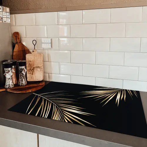 Bladeren - Planten - Goud - Zwart - Luxe Inductie beschermer vinyl 3mm klein -sfeer3