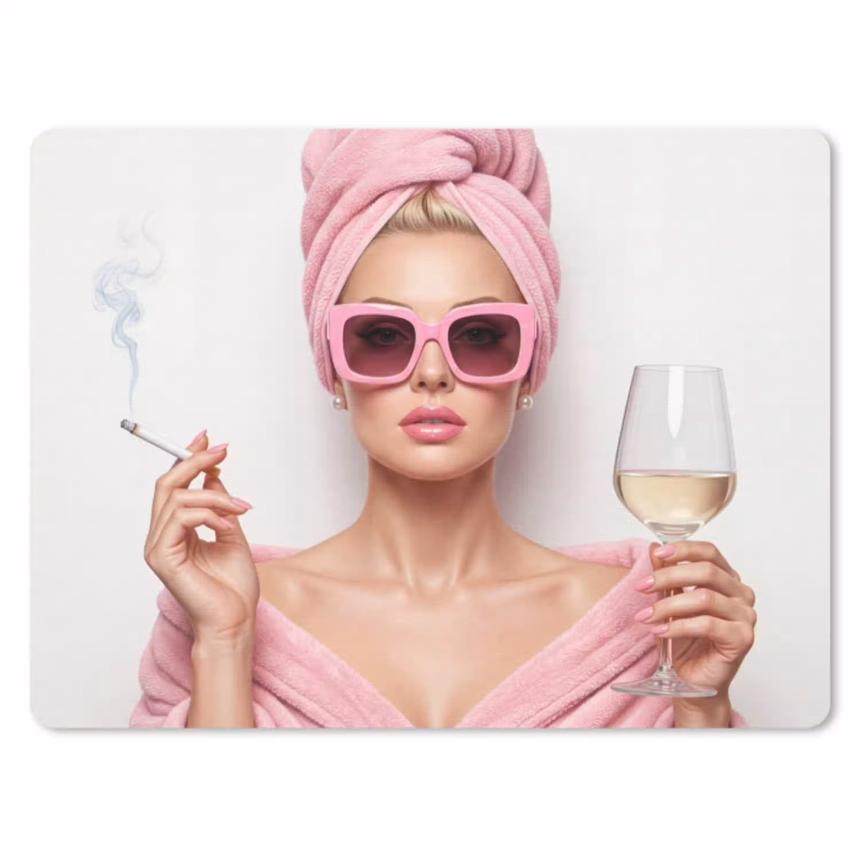 Vrouw - Roze - Wijn - Zonnebril muismat rubber klein -3d