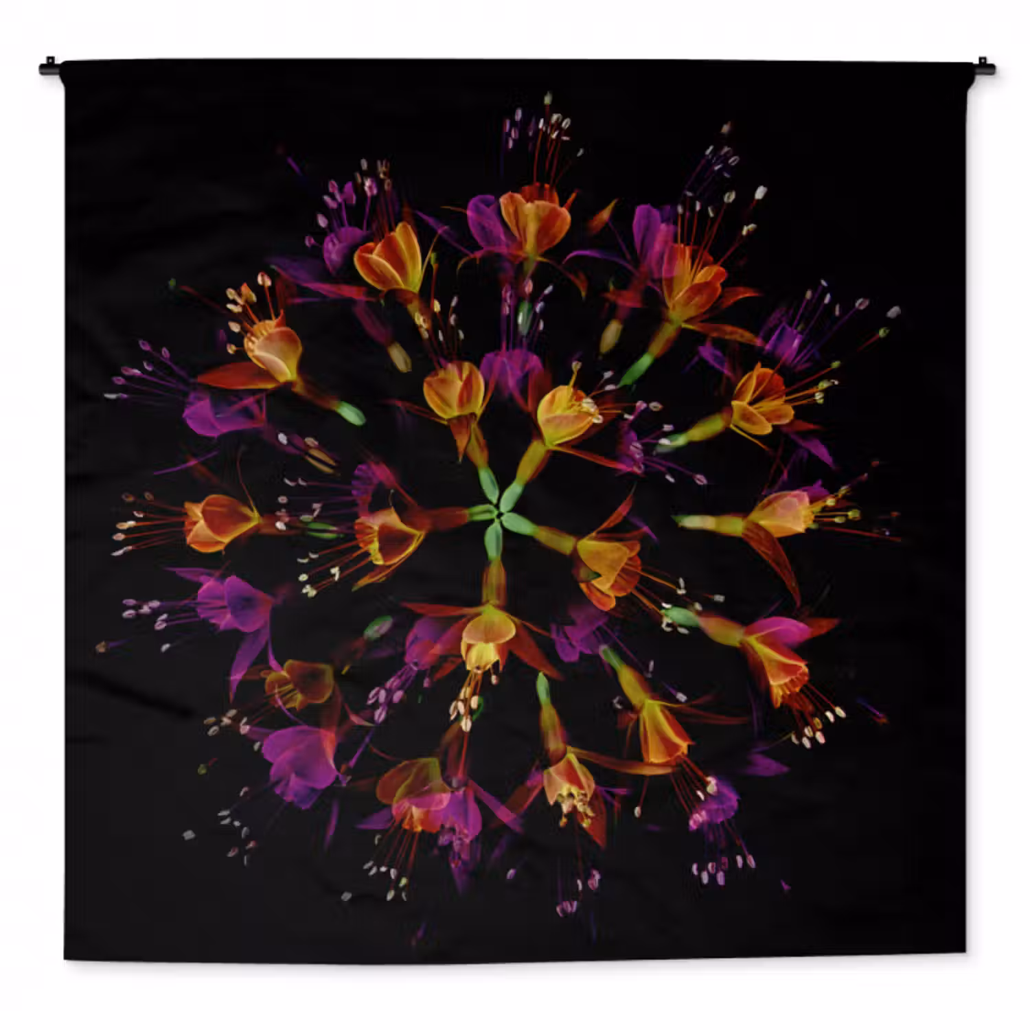 Wandteppich - Blumen - Orange - Rosa - Schwarz