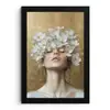 Gezicht - Bloemen - Goud - Abstract fotolijst zwart zonder passe partout klein -3d