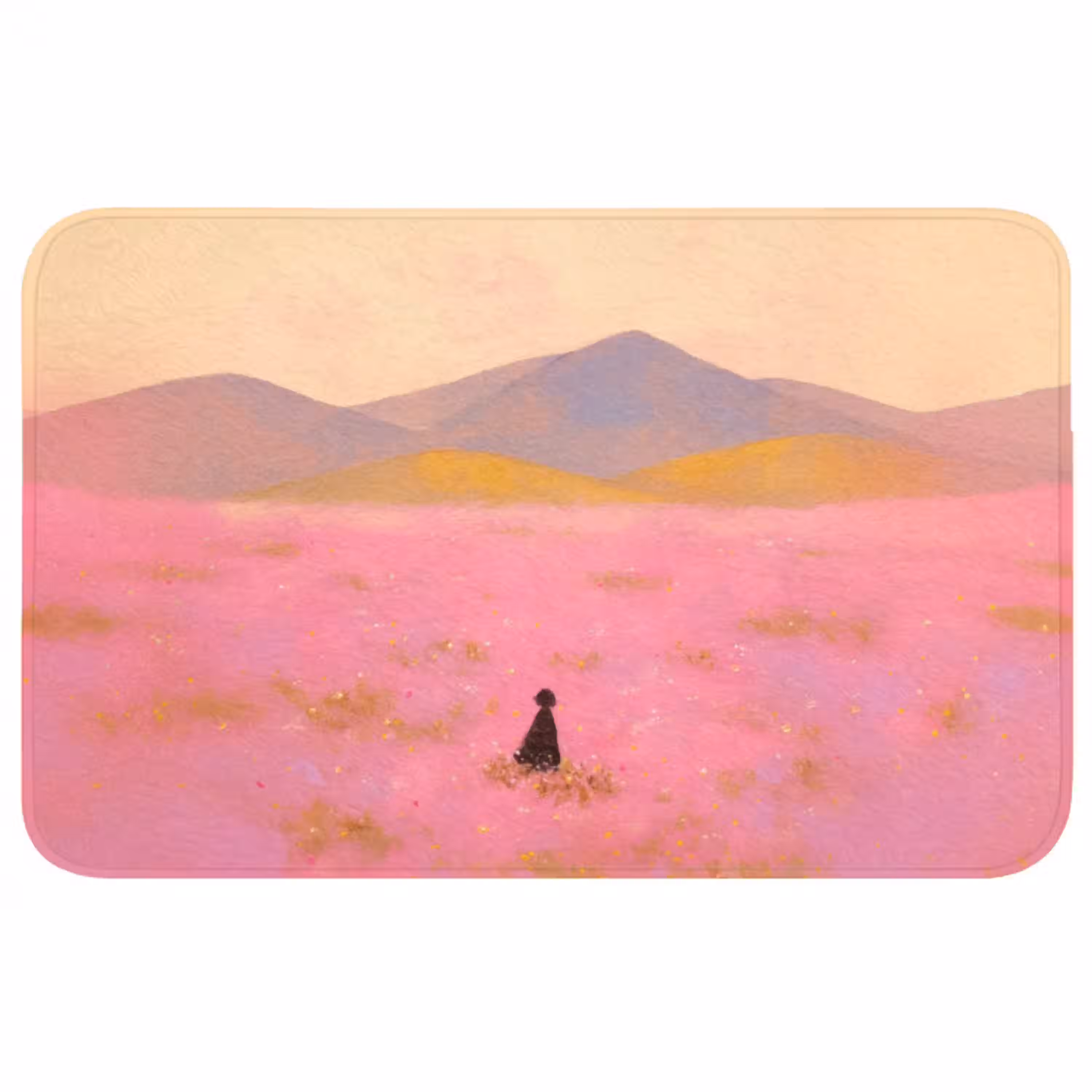 Bloemenweide - Heuvels - Silhouet - Roze Badmat middel -3d