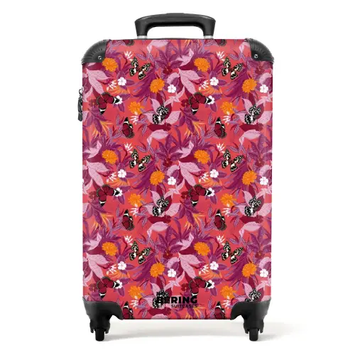 Tropisch vlinder patroon donker roze NBS - Handbagage koffer - Kinderen Unisex middel -productfoto_recht
