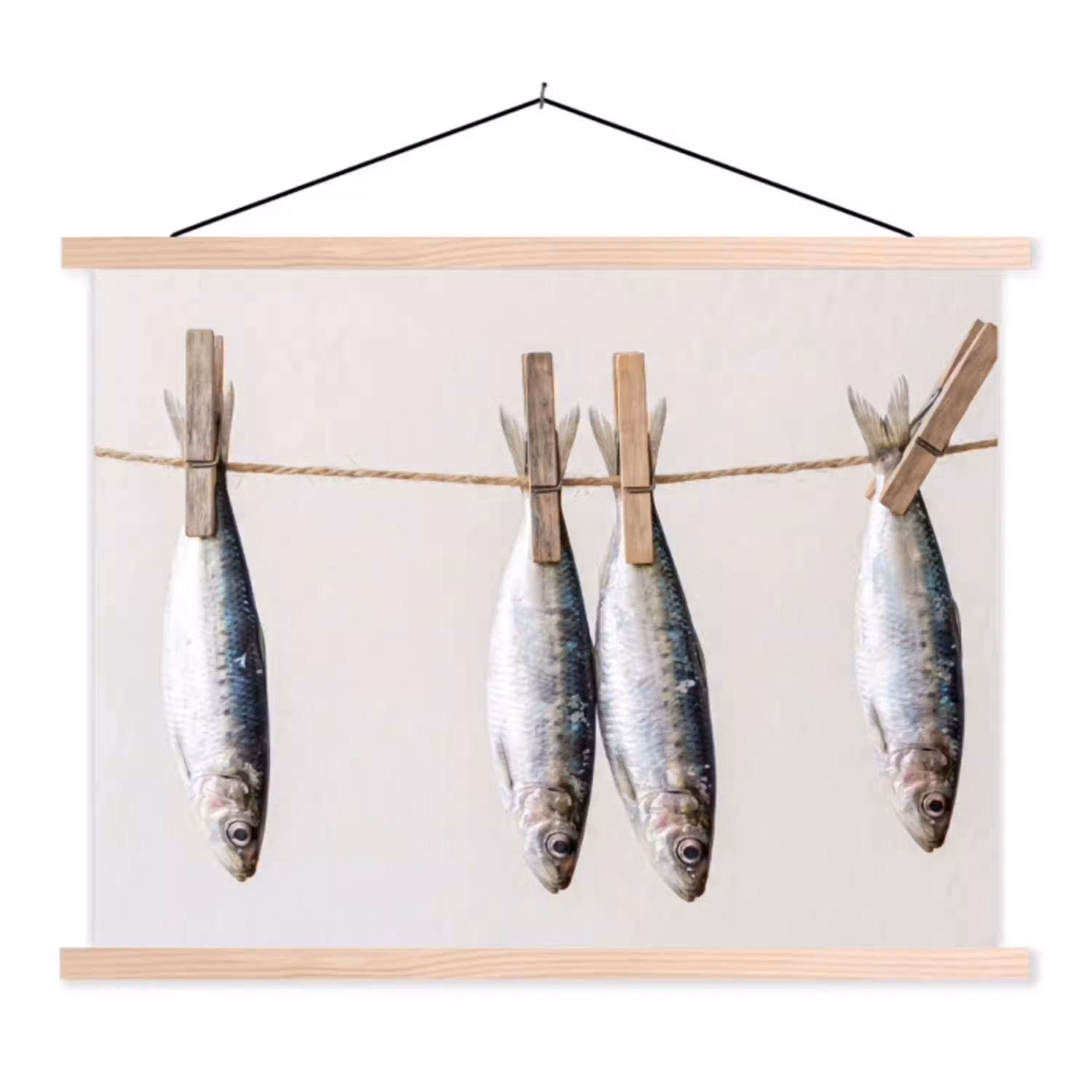 Vis - Hangend - Eten textielposter latten blank klein -3d