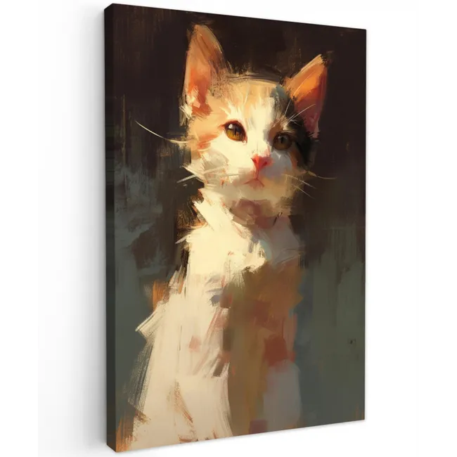 Kat - Geschilderd - Artistiek - Wit Tuinposter op houten frame 2 cm dik klein -3d