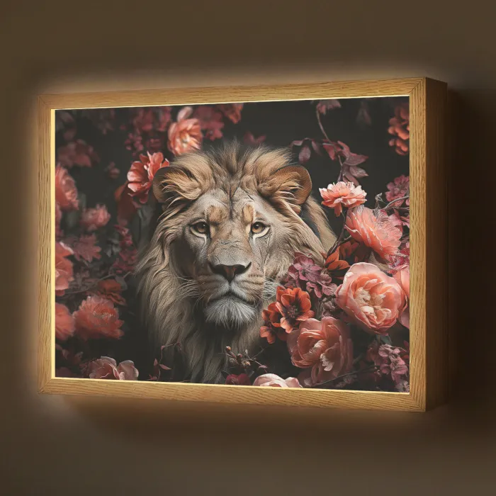 Leeuw - Dier - Natuur - Botanisch - Bloemen - Roze Light Box met batterij (Wandlamp) middel -z3d_website
