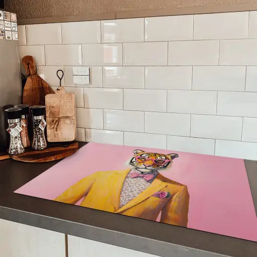 Tijger - Bril - Geel - Jasje Inductie beschermer vinyl 3mm klein -sfeer3