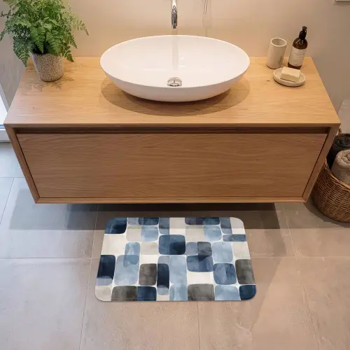 Patroon - Blauw - Vierkanten Badmat klein -sfeer1
