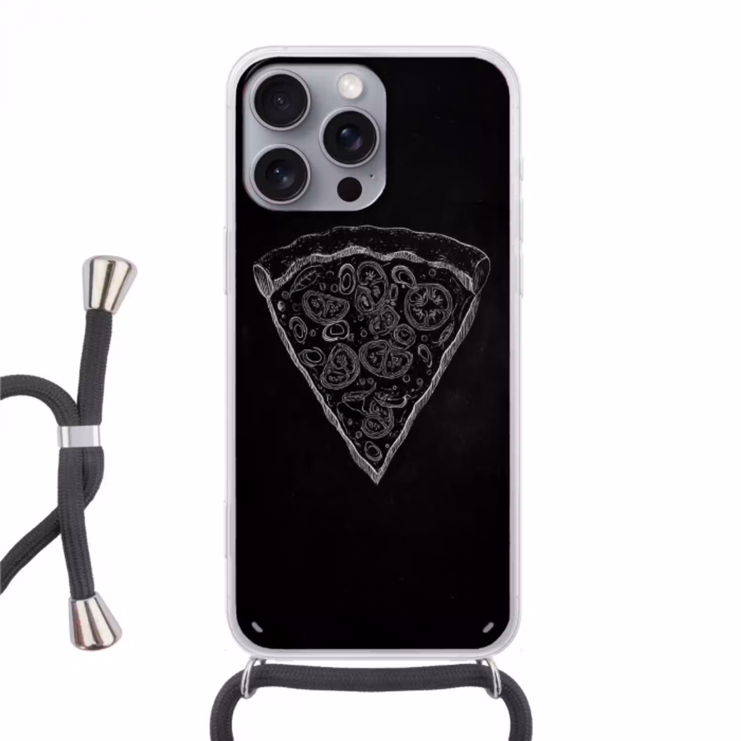 Pizzapunt - Toppings - Krijttekening Hoesje iPhone 16 Pro Max met koord klein -3d