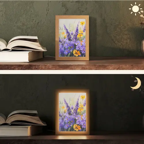 Lavendel - Bloemen - Natuur - Kunst Light Box met kabel (Tafellamp) klein -sfeer3