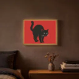 Kat - Zwart - Staart Light Box met batterij (Wandlamp) middel -sfeer4