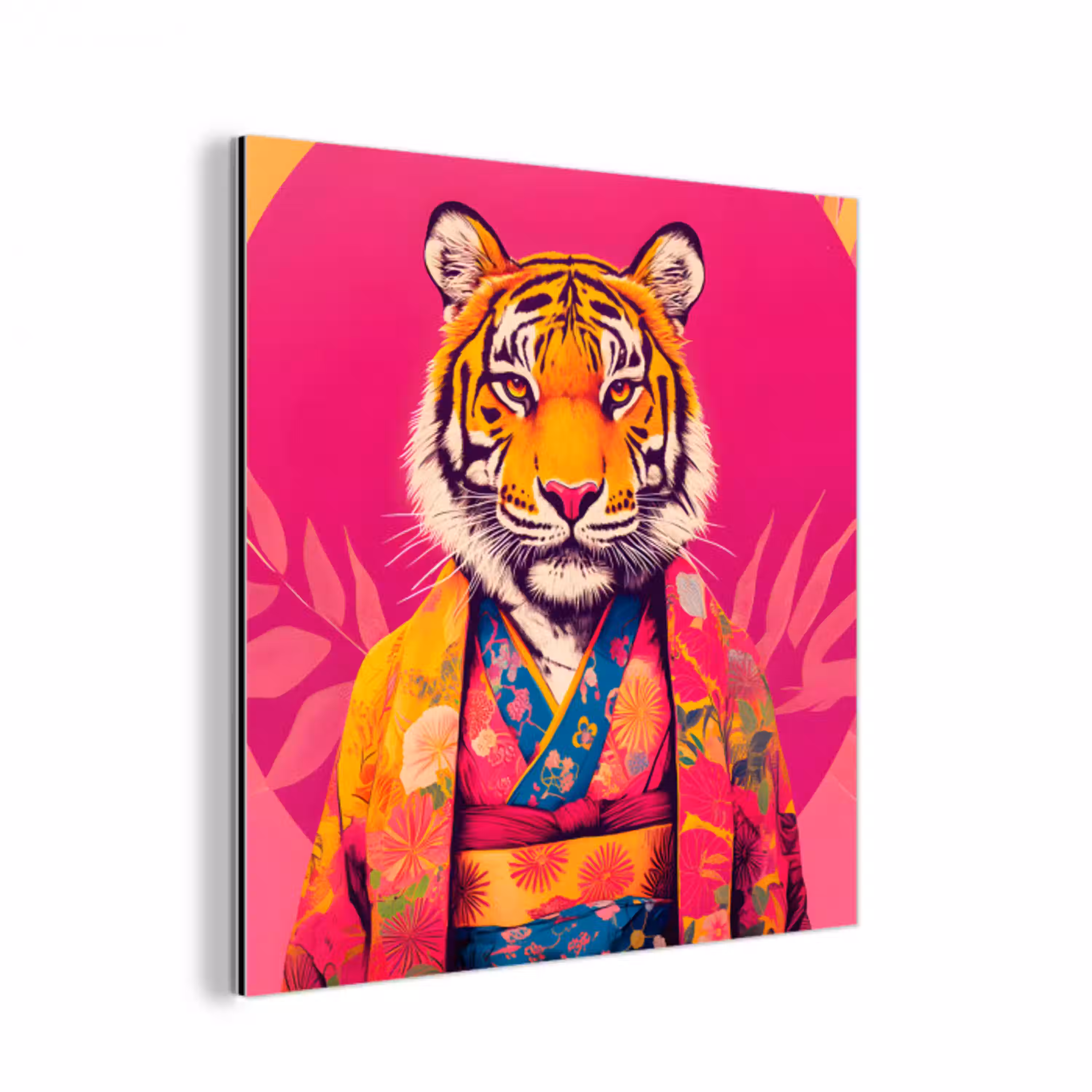 Tijger - Kimono - Planten - Roze aluminium wit klein -3d