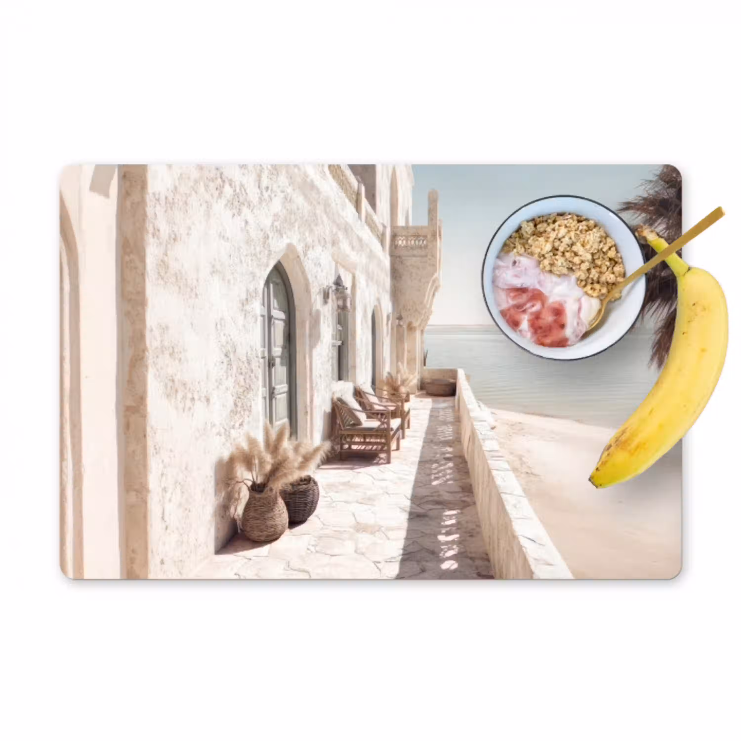 Terras - Stoelen - Strand - Beige Placemat vinyl groot -zzzproduct_Kitchenyeah-website