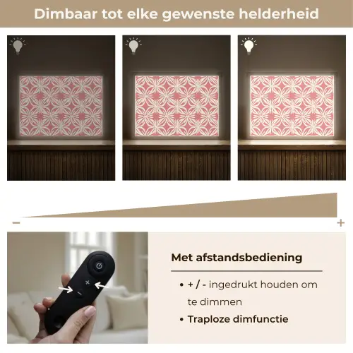 Roze - Bloemenmotief - Wit - Modern Light Box met batterij (Wandlamp) middel 907 -USP_dimbaarNL