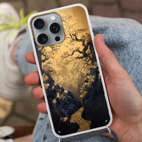 Bloemen - Takken - Goud - Sierlijk Hoesje iPhone 16 Pro Max met koord klein -sfeer3