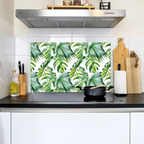 Bladeren - Monstera - Jungle - Tropical Inductie beschemer met haakjes klein -sfeer2