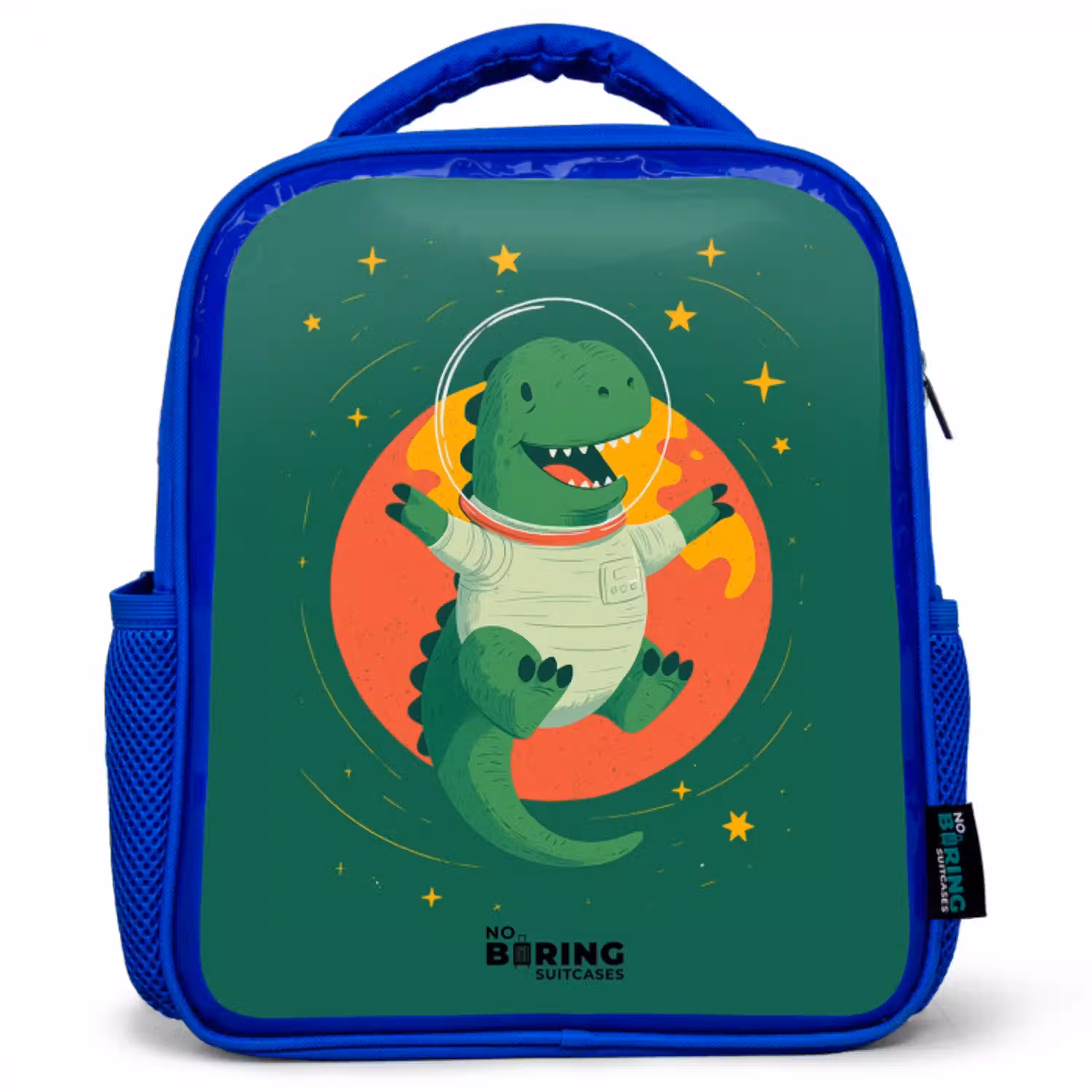 Dino - Planeet - Sterren - Groen Kinderrugzak - Blauw middel -3d