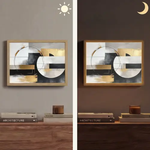 Abstract - Goud - Zilver - Vormen - Aesthetic Light Box met batterij (Wandlamp) middel -sfeer3