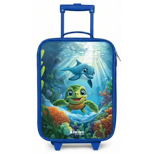 Schildpad en dolfijn in blauwe oceaan Kinderkoffer - Blauw klein -zz3dotto
