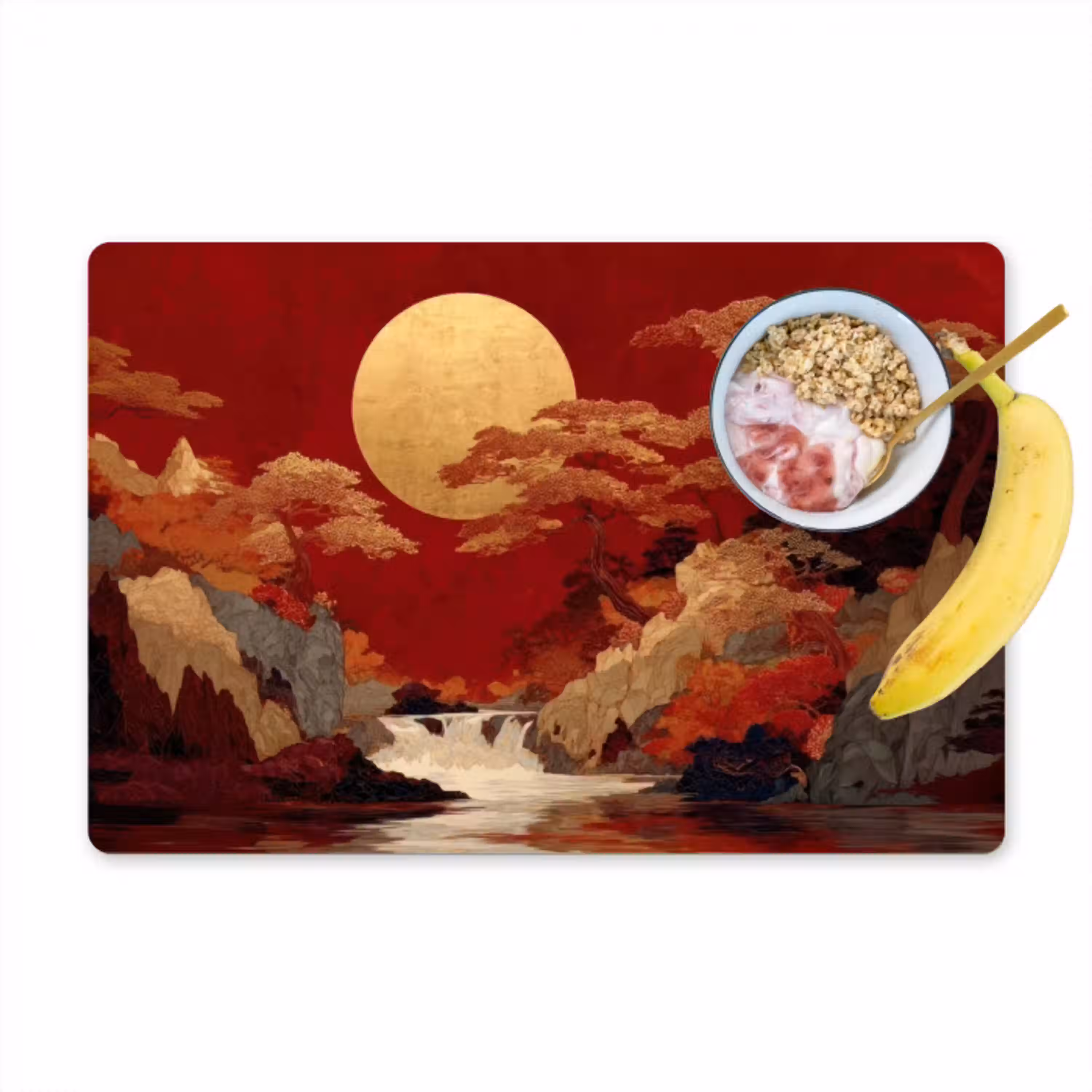 Volle maan - Landschap - Waterval Placemat vinyl groot -zzzproduct_Kitchenyeah-website