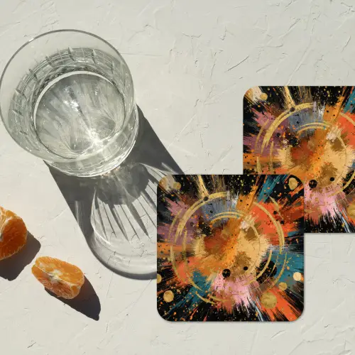 Explosie - Verfstructuur - Goud - Abstract onderzetter kurk middel -sfeer4