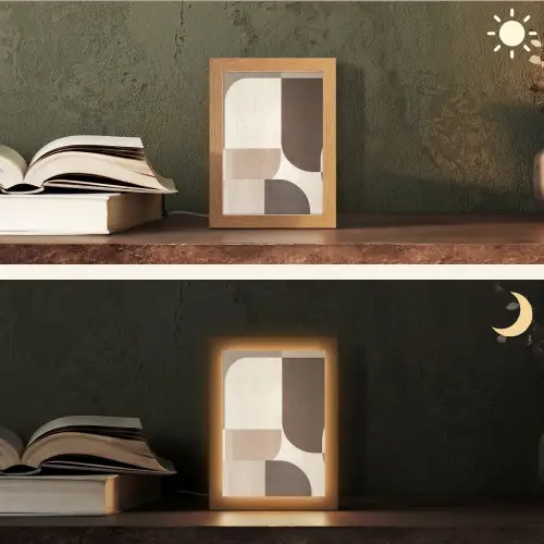 Geometrisch - Geweven structuur - Modern Light Box met kabel (Tafellamp) klein -sfeer3