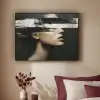 Gezicht - Vrouw - Zwart - Abstract Textielframe zwart klein -sfeer1