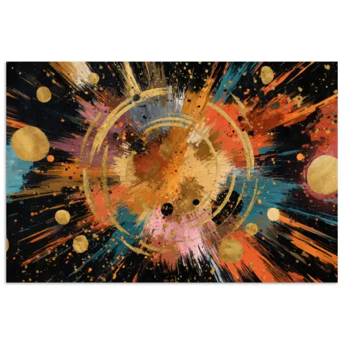 Explosie - Verfstructuur - Goud - Abstract poster papier klein -3d