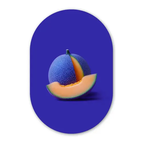 Meloen - Blauw - Oranje - Kunstzinnig Wandcirkel Ovaal Forex klein -3d